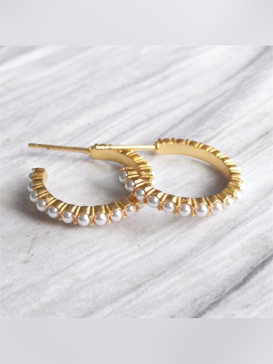Jewelry - Julie Vos Juliet Gold Pearl Small Hoop Earrings on-trend Jewelry